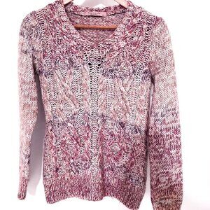 Anthropologie Wool Alpaca Blend Cable Knit V-neck Sweater Pink Cream Marled S
